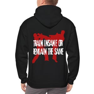 Entraînez-vous avec la folie ou restez le même Sweat à capuche, sweats à capuche pour hommes, arts martiaux, karaté kenpo, sweat à capuche de karaté, pull pour homme, cadeau ceinture noire