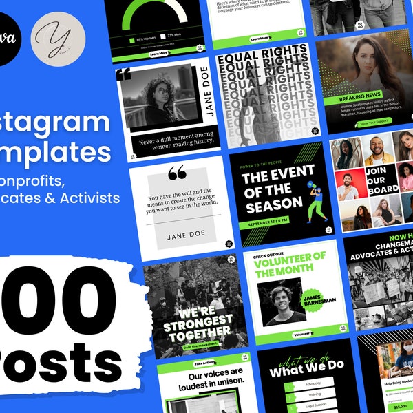 100 Instagram Templates for Nonprofits, Activists, and Advocacy | Custom Social Media Brand Kit | Editable Canva Fundraising Templates