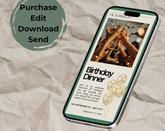 Birthday Mobile Invite Template Editable | Digital Birthday Party Invitation Mobile | Instant Download Birthday Invite Digital