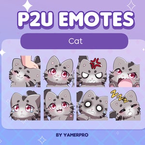 8 Cute Cuddly Chibi Gray Tabby Cat Emote Pack | Japan | Kawaii Neko Kitty Stickers | For Discord, Twitch, Youtube, Streaming | Pay to Use