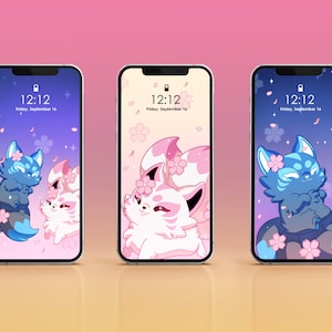 Adorable Kawaii Kitsune Fox Mobile Wallpapers | Calm Lofi Backgrounds