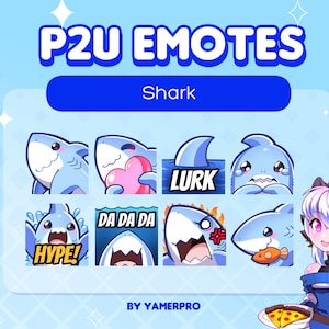 8 Pacote de Emotes Fofos e Fofos de Peixe Tubarão Chibi | Japão | Adesivos Kawaii | Para Discord, Twitch, Youtube, Streamer | Oceano Aquático