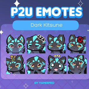 8 Cute Cuddly Chibi Dark Kitsune Fox Emote Pack | Japan | Kawaii Stickers | For Discord, Twitch, Youtube, Streaming | Pay to Use