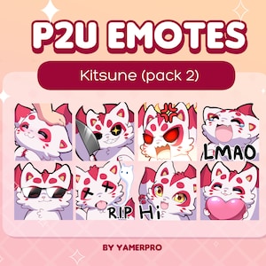 8 Cute Cuddly Chibi Kitsune Fox Icon Emote Pack 2 | Japan | Kawaii Stickers | For Discord, Twitch, Youtube, Streaming | Pay to Use