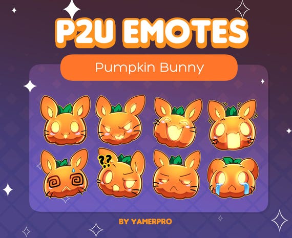 Chibi Kawaii Pumpkin Bunny Emote Pack Halloween Stickers