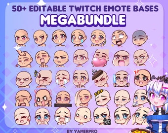 MEGABUNDLE! 50+ DIY Chibi Kawaii Twitch Emote Bases | Editable PSD Files for Photoshop, Clip Studio, Gimp, Medibang | Streaming Discord