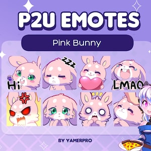 8 Cute Cuddly Chibi Pink Bunny Emote Pack | Japan | Kawaii Rabbit Stickers | For Discord, Twitch, Youtube, Streaming | Pay to Use