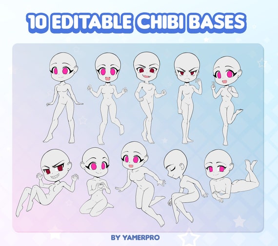 10 Cute Kawaii HD Chibi Bases DIY Anime Poses Layered PSD 
