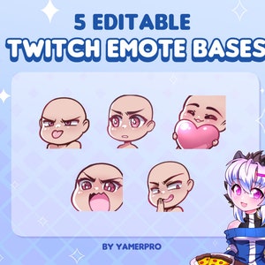 5 DIY Chibi Kawaii Twitch Emote Bases Pack | Editable PSD File for Photoshop, Clip Studio, Gimp | Pack 3
