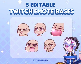 5 DIY Chibi Kawaii Twitch Emote Bases Pack | Editable PSD File for Photoshop, Clip Studio, Gimp | Pack 3
