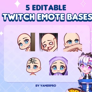 5 DIY Chibi Kawaii Twitch Emote Bases Pack | Editable PSD File for Photoshop, Clip Studio, Gimp | Pack 8