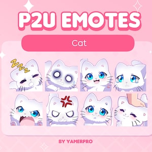8 Cute Cuddly Chibi White Cat Emote Pack | Japan | Kawaii Neko Kitty Stickers | For Discord, Twitch, Youtube, Streaming | Pay to Use