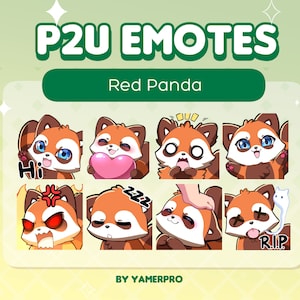 Paquete de 8 bonitos gestos de oso panda rojo de peluche, Japón, Pegatinas Kawaii, Para Discord, Twitch, Youtube, Streaming, Pago para usar