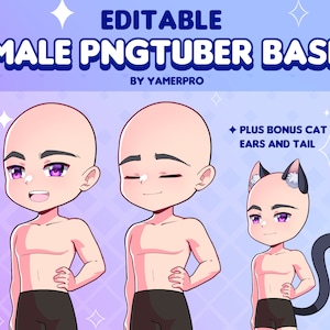 DIY Editable Cute Kawaii Chibi Male PNGtuber Base | Anime Streamer | Layered PSD File | Cat Ears Artist Asset | Twitch Youtube Discord