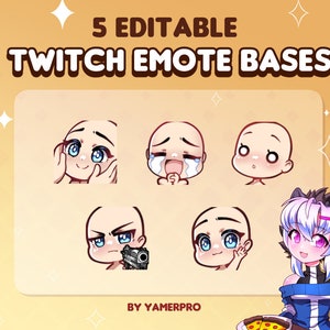5 DIY Chibi Kawaii Twitch Emote Bases Pack | Editable PSD File for Photoshop, Clip Studio, Gimp | Pack 7
