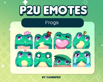 8 Chibi Cute Kawaii Green Frog Emote Pack | Froggie | Stickers Icons | Discord, Twitch, Youtube, Streaming | Baby Animal