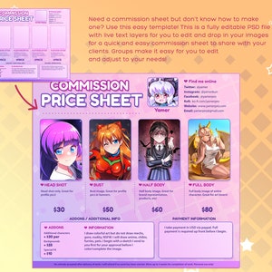 Easy DIY Custom Pricing Commission Sheet Template for Artists, Crafters, Freelancers Cute Kawaii "Sugar Bunny" Soft Pastel Theme | Photoshop image 2