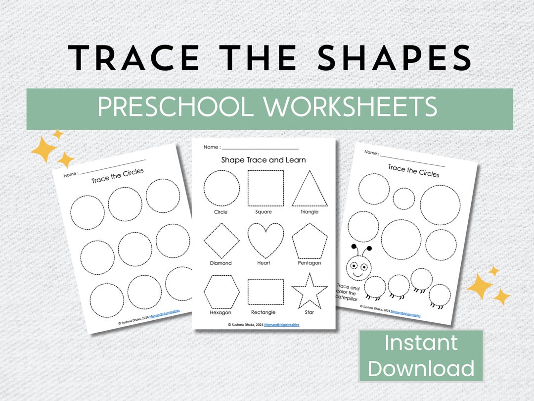 Preschool Shapes Tracing Worksheets: Basic Shapes, Math (PDF & PNG) - Etsy