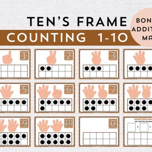 Zehner-Rahmen Zahlenkarten 0-10 Zählen Flash Karten druckbar, Fingerzählen und Subitizing Numerals Math Display, Ergänzung Mat