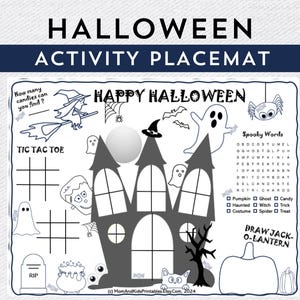 Halloween druckbare Kinder Aktivität Tischset, Malseite, Klassenzimmer Party druckbar