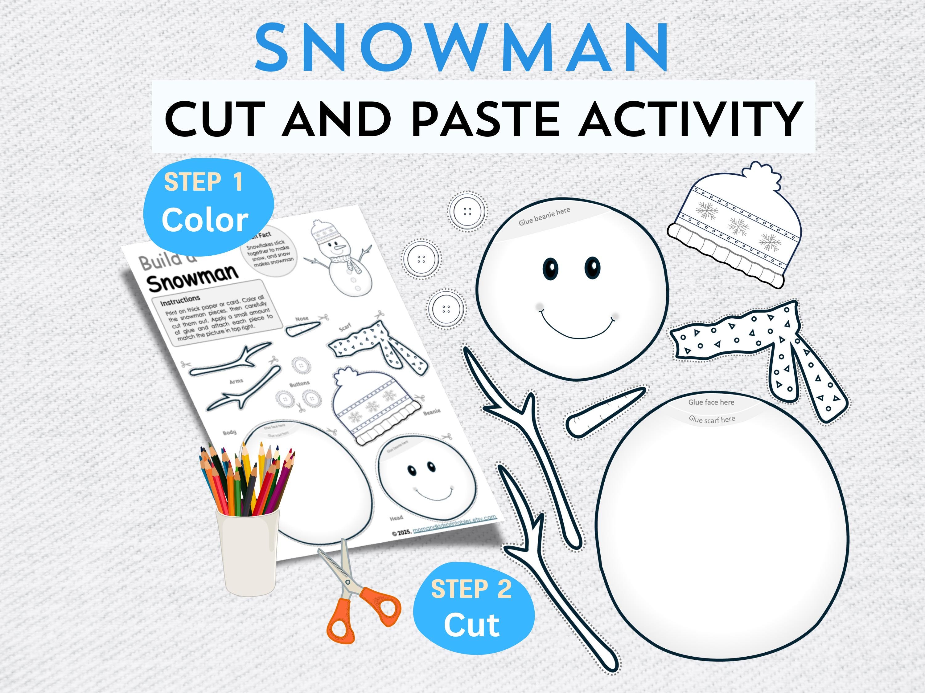 Snowman Cut and Paste Craft Printable | Winter Coloring & Cutting ...