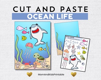 Ocean Life Cut and Paste Activity: Preschool Scissor Skills (PDF)