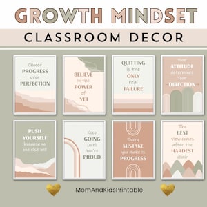 Editable Growth Mindset Posters For Classroom Decor Printable BOHO Style | Canva Template