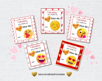 Printable Emoji Valentine's Day Cards, Classroom Valentine's Day Cards for Kids, Valentine's Day Gift Tags, Instant Download