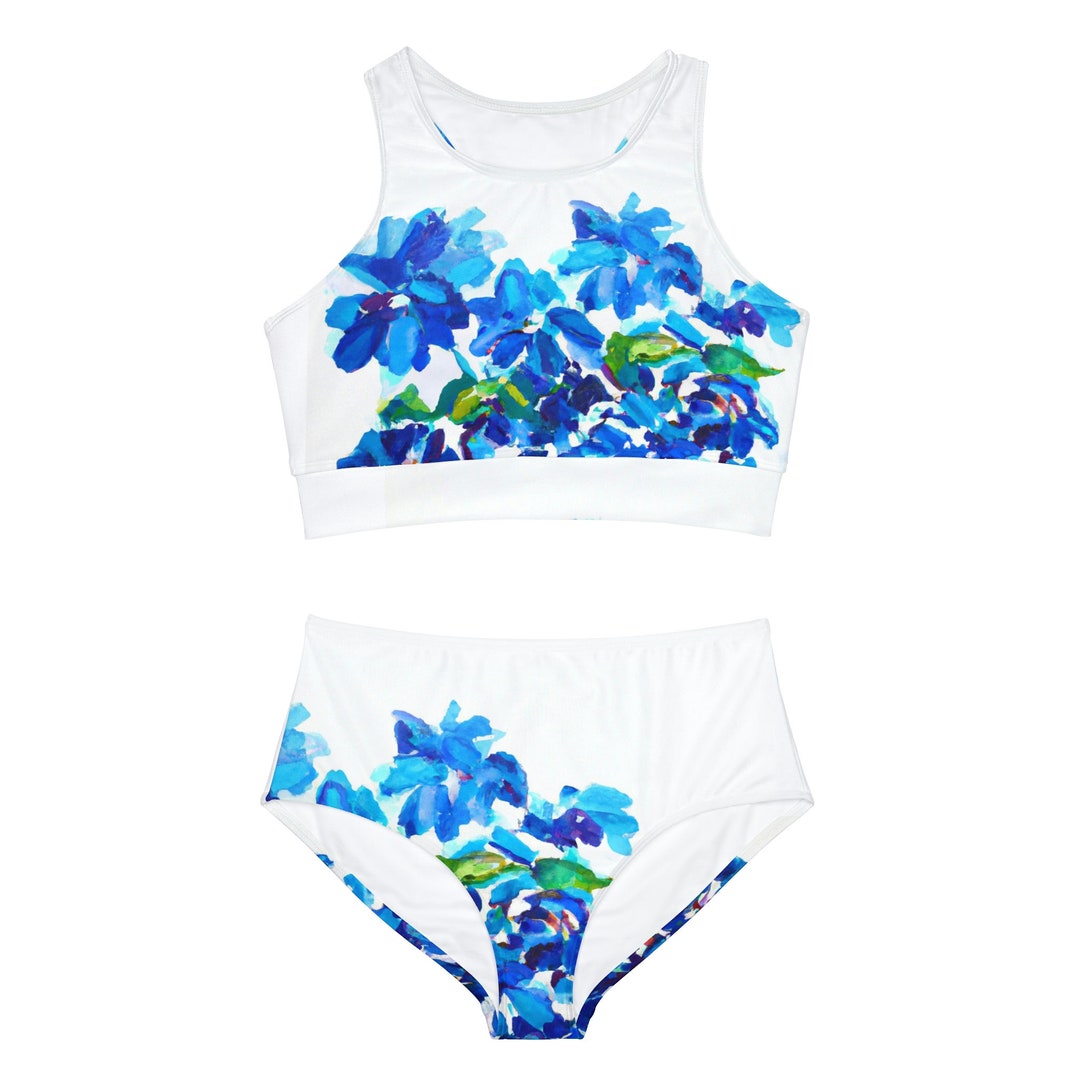 Flattering Blue Floral Bikini Set Feminine Swimwear for All Etsy