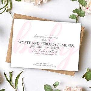 Pink Minimal Baby Shower Invitation | Customizable Template | Digital Download | Print at  Home