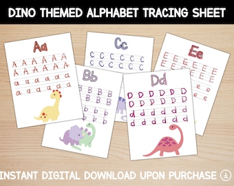 Dinosaur Themed Letters Tracing Packet | Alphabet Practice for Kids | Instant Digital Download | Letters Tracing Practice | Printable