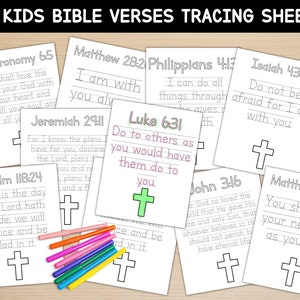 20 Bible Verses Tracing Sheets | Digital Download Tracing Practice | Teach Bible Verses | Bible School | Kids Bible Practice | Sunday School