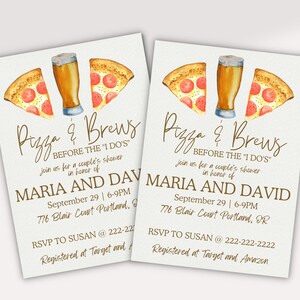 Pizza & Brews Couple&#39;s Shower Invitation | Engagement Party Invitation | Customizable Template | Digital Download | Print @ Home