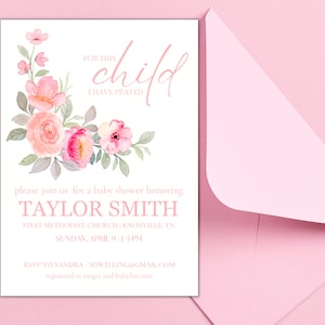 Pink Floral Christian Baby Shower Invitation | Baby Shower Invite| Customizable Template | Digital Download | Pink Baby Shower Invite
