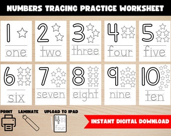 1-10 Numbers Tracing Practice - Printable Worksheet for Young Learners | Digital Download Printable Worksheet | Learning Numbers