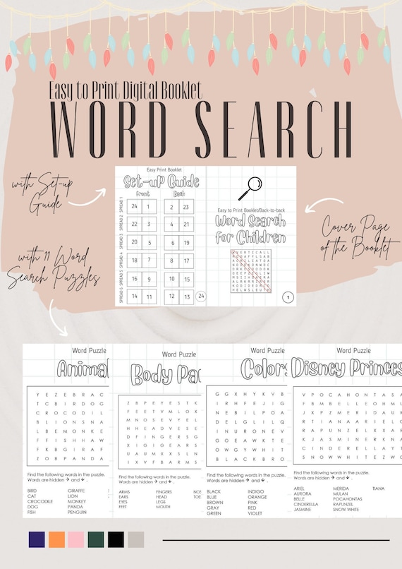 Easy to Print Word Search Booklet for Children With Setup Etsy