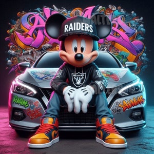 5 x T-Shirt Motiv Gangster Micky und Cinderella (Raiders) Bilder, Disney/Nfl