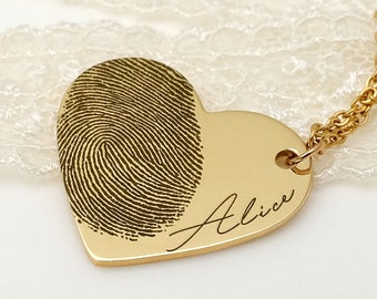 Personalized Fingerprint Thumbprint Necklace Custom Heart Necklace Name  Gift Memorial Jewelry Anniversary Memento