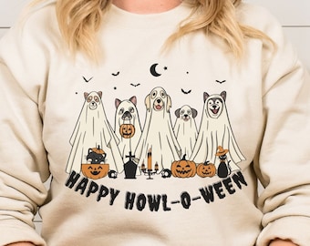 Ghost Dog Howl-o-ween Sweatshirt,Halloween Shirt,Halloween Dog shirt,Retro Spooky Season,Happy Halloween,Dog Lover Shirt,Women Halloween Tee
