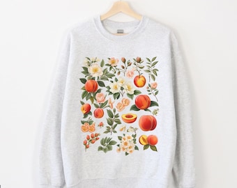 Peaches Sweatshirt,Cottagecore Clothing,Botanical Shirt,Vintage Cottagecore Shirt,Fruit TShirt,Fairycore Shirt,Aesthetic Clothing,Floral Tee