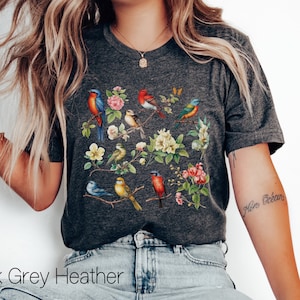 Bird butterfly and flower shirt,Cottagecore birds and blooms t-shirt,bird and flower watercolor shirt,Cottage Core flower tee for women