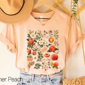 Peaches Shirt,Cottagecore Clothing,Botanical Shirt,Vintage Cottagecore Shirt,Fruit TShirt,Fairycore Shirt,Aesthetic Clothing,Floral Shirt