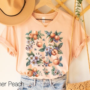 Peaches Shirt, Cottagecore Kleidung, Botanisches Shirt, Vintage Cottagecore Shirt, Obst T-Shirt, Faircore Shirt, ästhetische Kleidung, Wildblumen T-Shirt