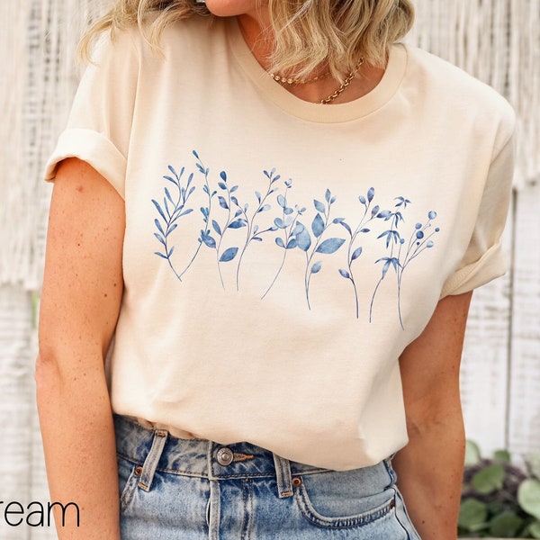 Wild Flowers T-Shirt,Minimalist T-Shirts,Flower Shirt,Vintage Botanical Tee,Wildflower Tshirt,Ladies Shirts,Wildflowers Cottagecore Shirt