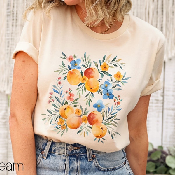 Peaches and Wildflowers Shirt,Flower Shirt,Peach Graphic T-Shirt,Fruit Tee,Botanical TShirt,Wildflower TShirt,Aesthetic Fruit Shirt,Boho Tee