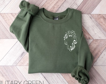 Ghost Pocket Sweatshirt,Mushroom Sweatshirt,Funny Ghost Shirt,Magic Mushroom Sweatshirt,Spooky Season Shirt,Ghost Shirt,Halloween Sweatshirt