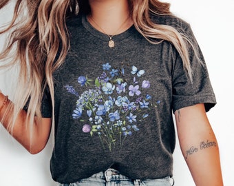 Wildflowers Graphic T-Shirt for Women,Floral Tshirt,Boho Wildflowers Cottagecore Shirt,Vintage Botanical Tee,Gift for Women,Ladies Shirts