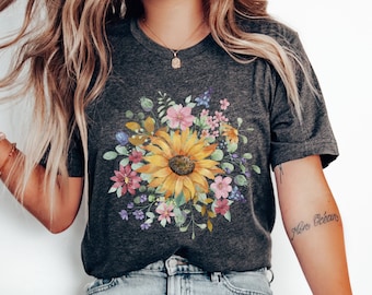 Sunflower Shirt, Flower Shirt, Floral Tshirt, Flowers Gift T-shirt, Sunshine Tee, Springtime Tee, Mothers Day Gift Shirt,