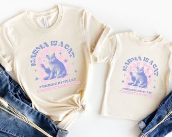 Karma ist ein Katzen-Shirt, Katzen-Mama-Shirt, Katzenliebhaber-T-Shirt, Kätzchen-T-Shirt, Lyric-Merch, Mommy and Me Merch-Outfit, Karma-T-Shirt, Tierliebhaber-Shirt