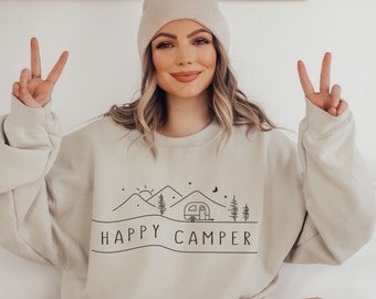 Happy Camper Sweatshirt,Camping Shirt,Nature Lover Gift,Adventure Shirt,Hiking Gift Shirt,Camp Life Shirt,Campfire Sweatshirt,Vacation Tee